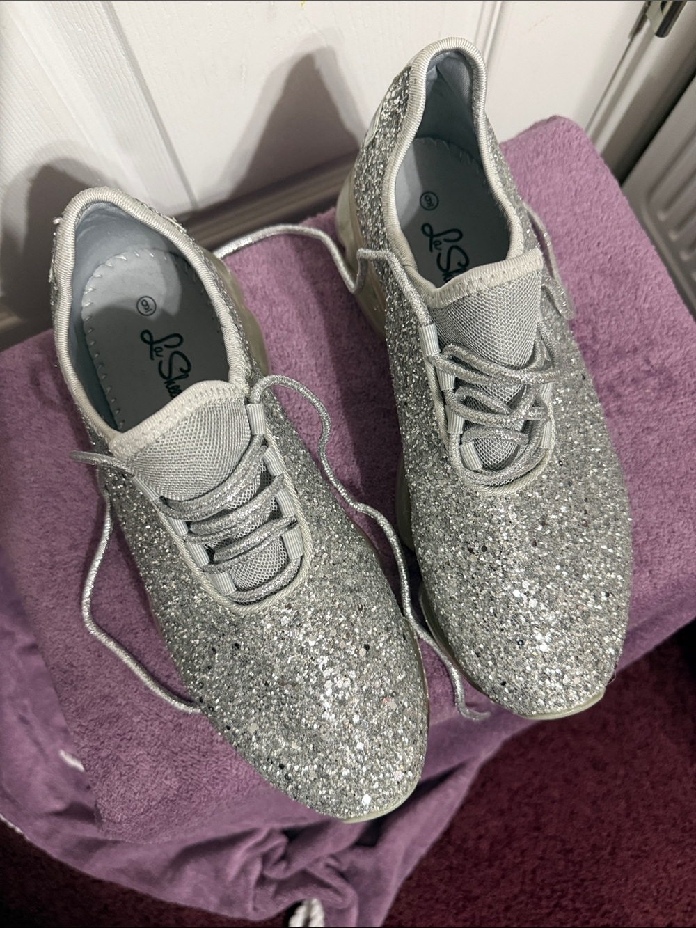 Sparkle Knit Silver Women's Athletic Sneakers - Picture 3 of 6